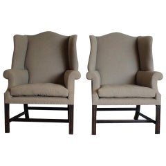  Pair of Mid-20th Century English Wingback Armchairs in the Georgian Taste
