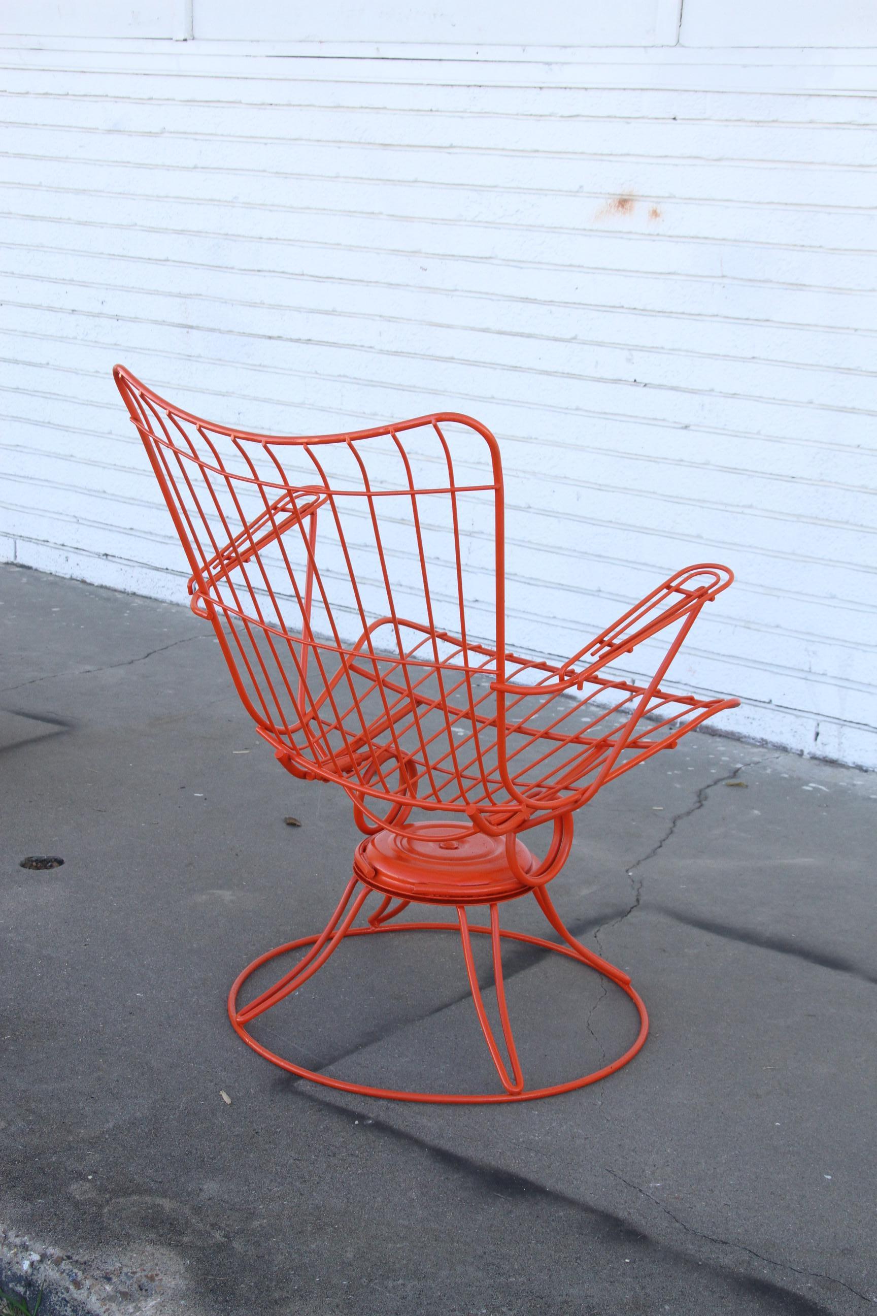 Wrought Iron Pair of Mid-Cen Modern Homecrest Bottemiller Swivel Rocker Lounge Chairs