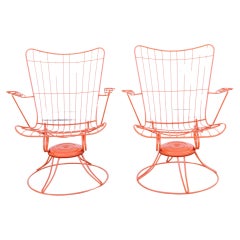 Vintage Pair of Mid-Cen Modern Homecrest Bottemiller Swivel Rocker Lounge Chairs