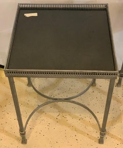 Mid-Century Modern Square Marble Top Silvered Side, Pedestal or End Tables, Pair