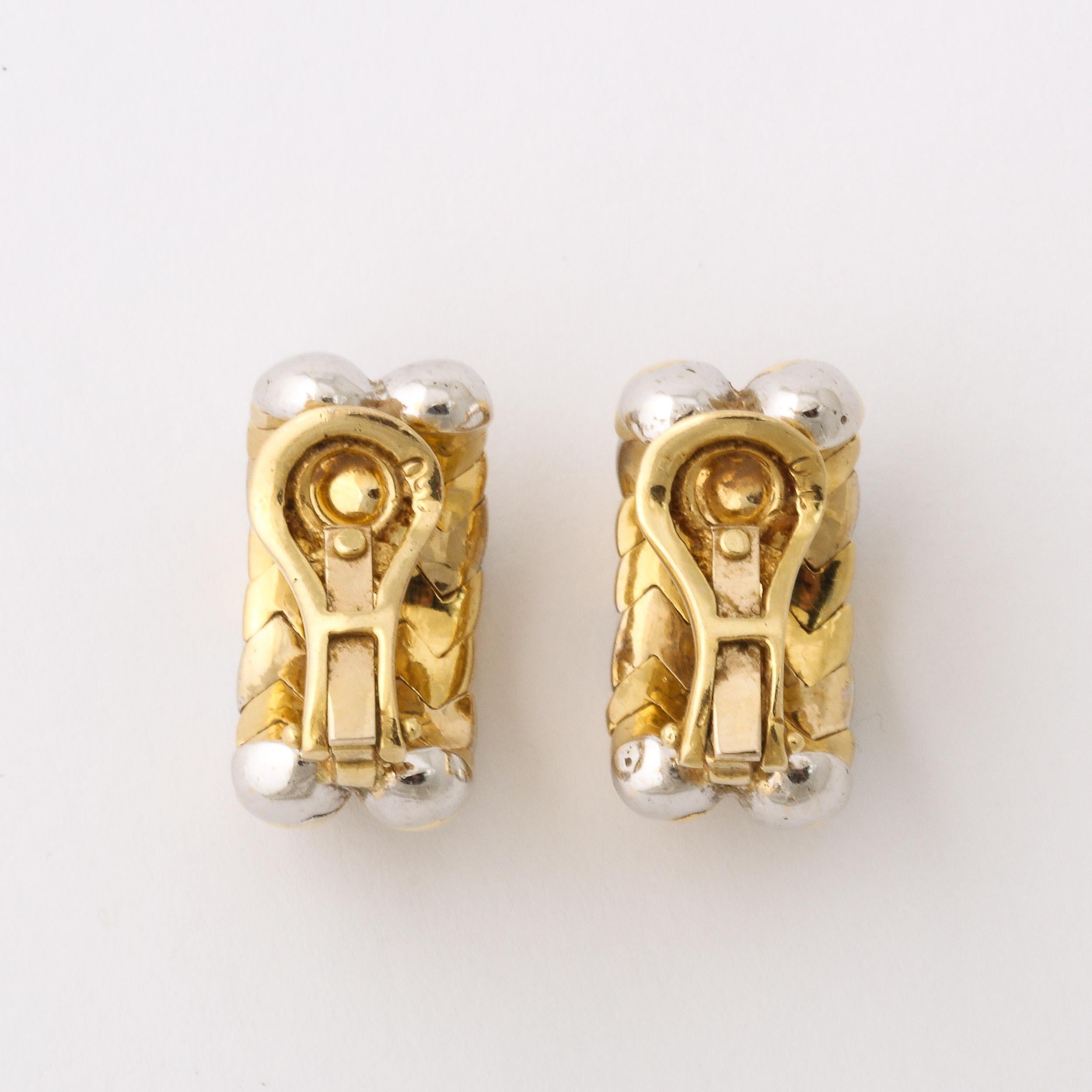 Pair of Midcentury 14 Carat Yellow and White Gold Earrings Inset with Diamonds For Sale 2