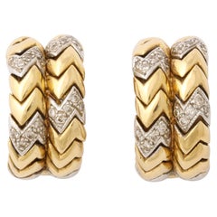 Retro Pair of Midcentury 14 Carat Yellow and White Gold Earrings Inset with Diamonds