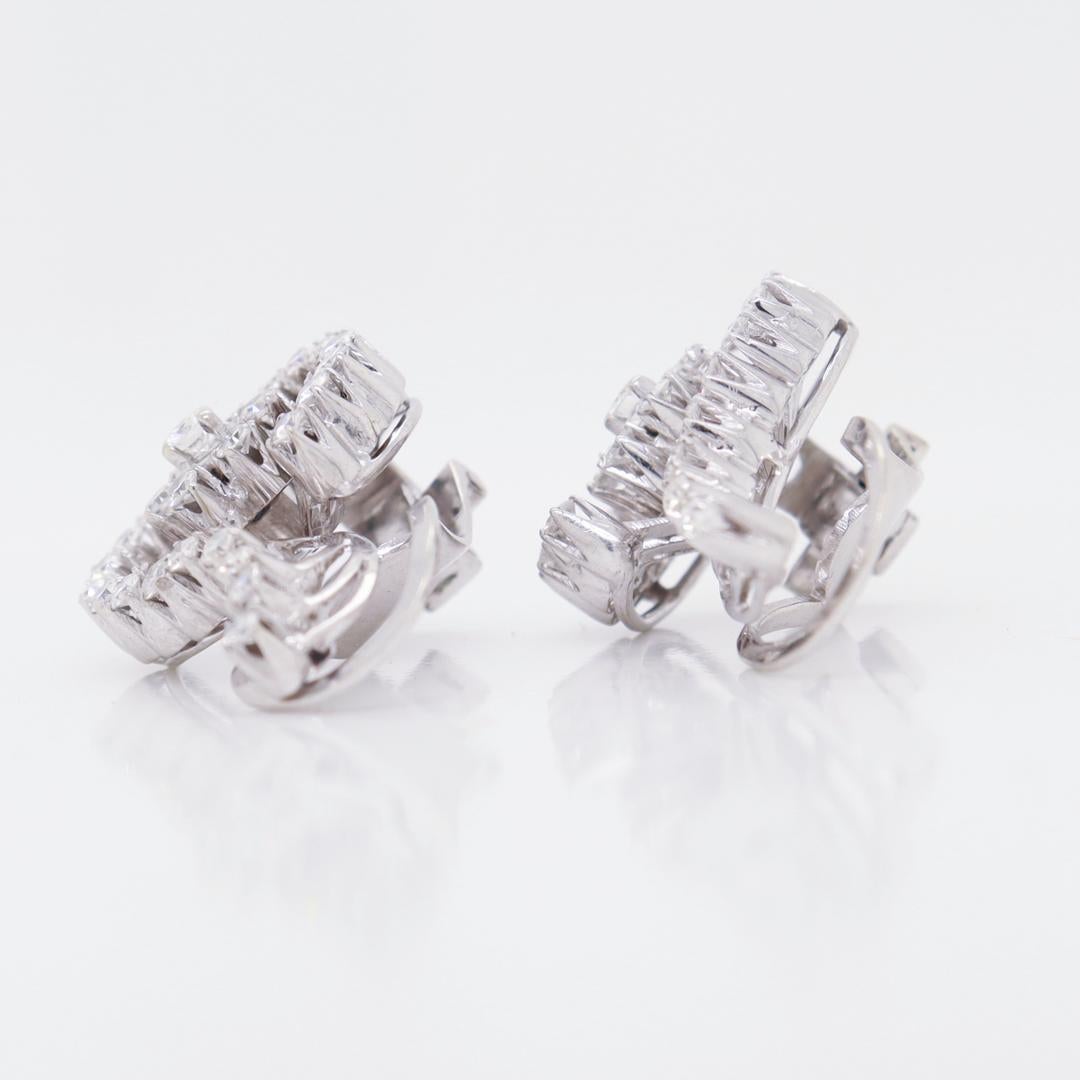Pair of Mid-Century 18k White Gold & Diamond Spiral Clip Earrings For Sale 4