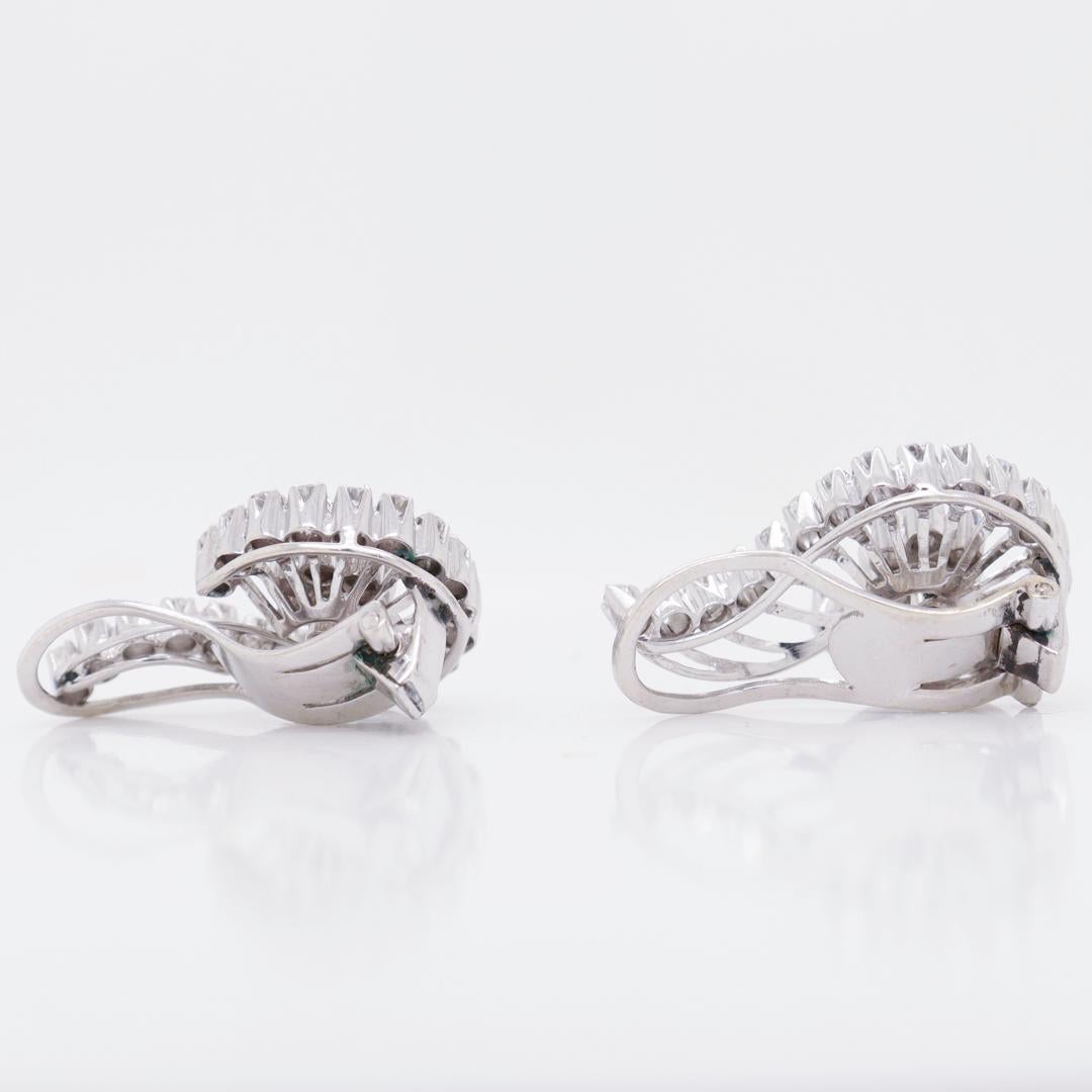 Pair of Mid-Century 18k White Gold & Diamond Spiral Clip Earrings For Sale 5