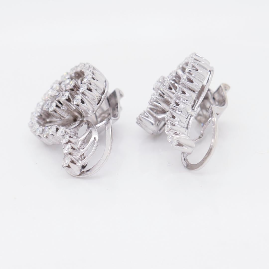 Pair of Mid-Century 18k White Gold & Diamond Spiral Clip Earrings For Sale 6