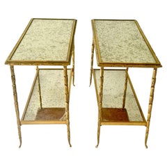 Pair of Mid-Century 1940 Bagues Palmier Bronze Dore Side Tables