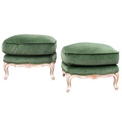 Pair of Mid Century 1940s French Louis XVI Style Painted Footstools or Ottomans