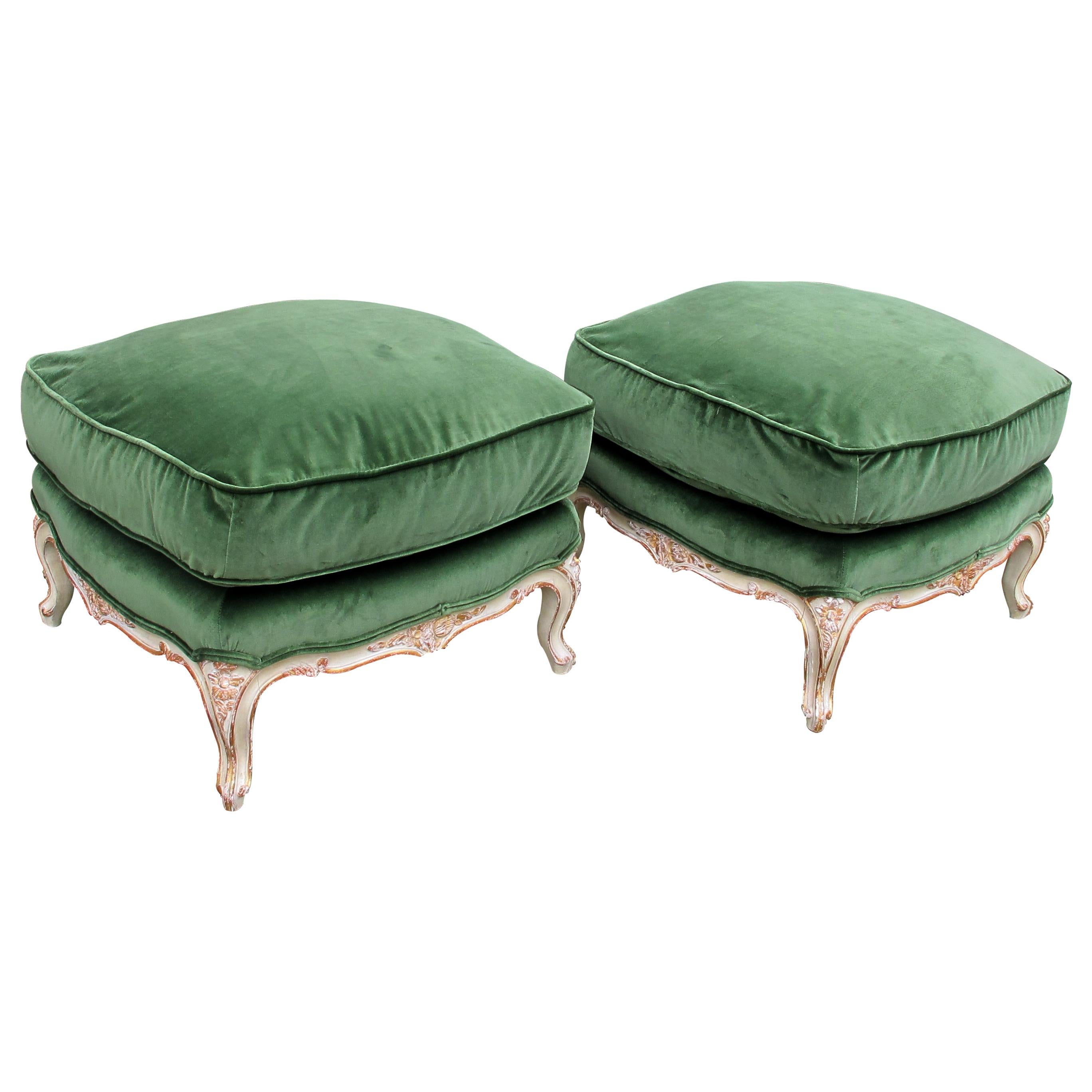 Mid-Century Modern Pair of Mid Century 1940s French Louis XVI Style Painted Footstools or Ottomans