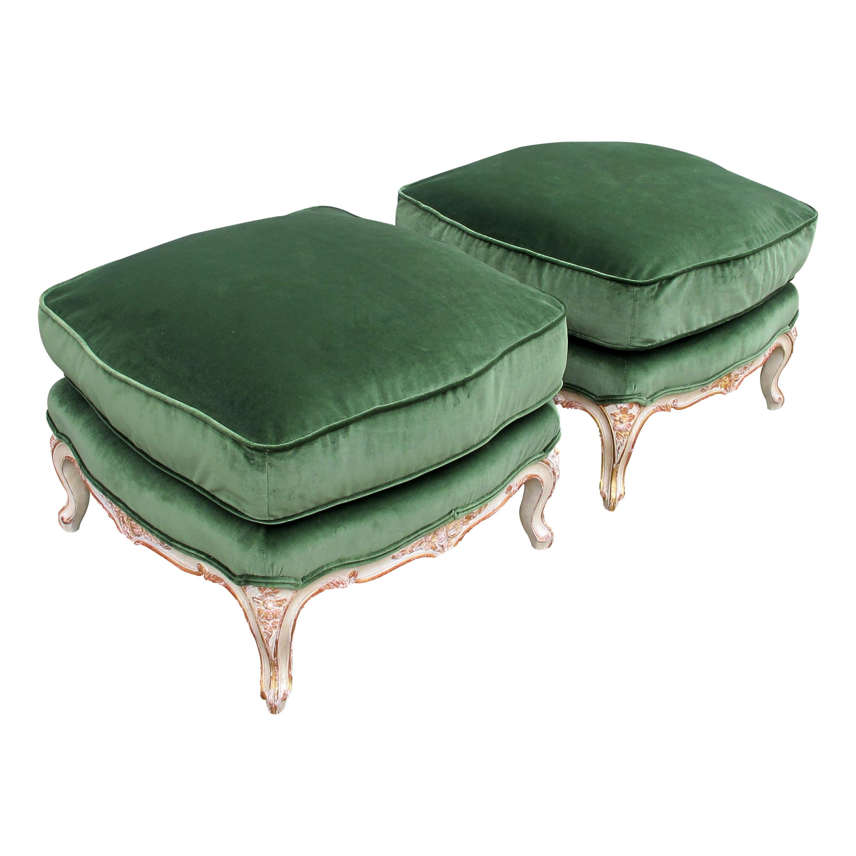 Pair of Mid Century 1940s French Louis XVI Style Painted Footstools or Ottomans