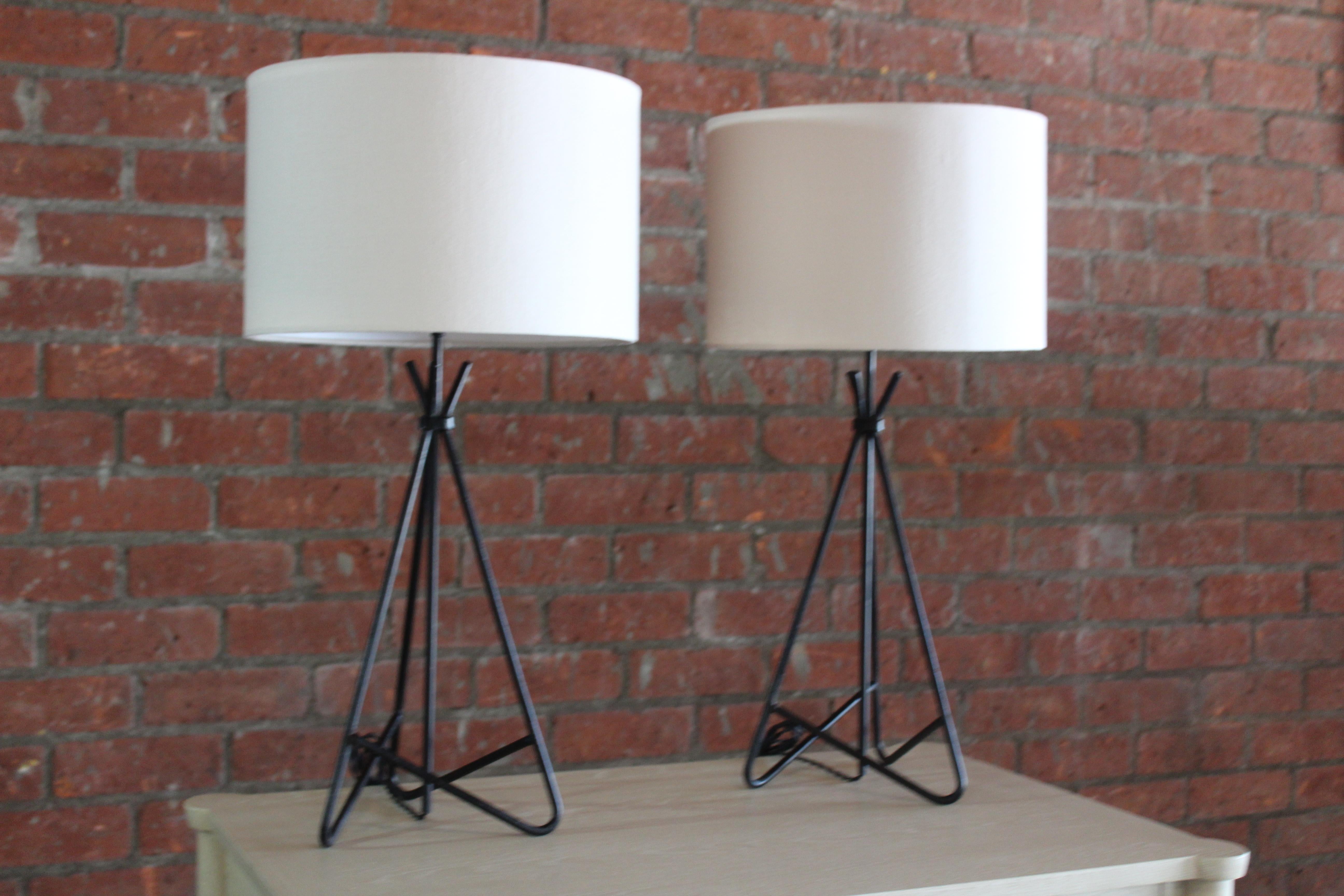 American Pair of Mid-Century 1950s Iron Table Lamps