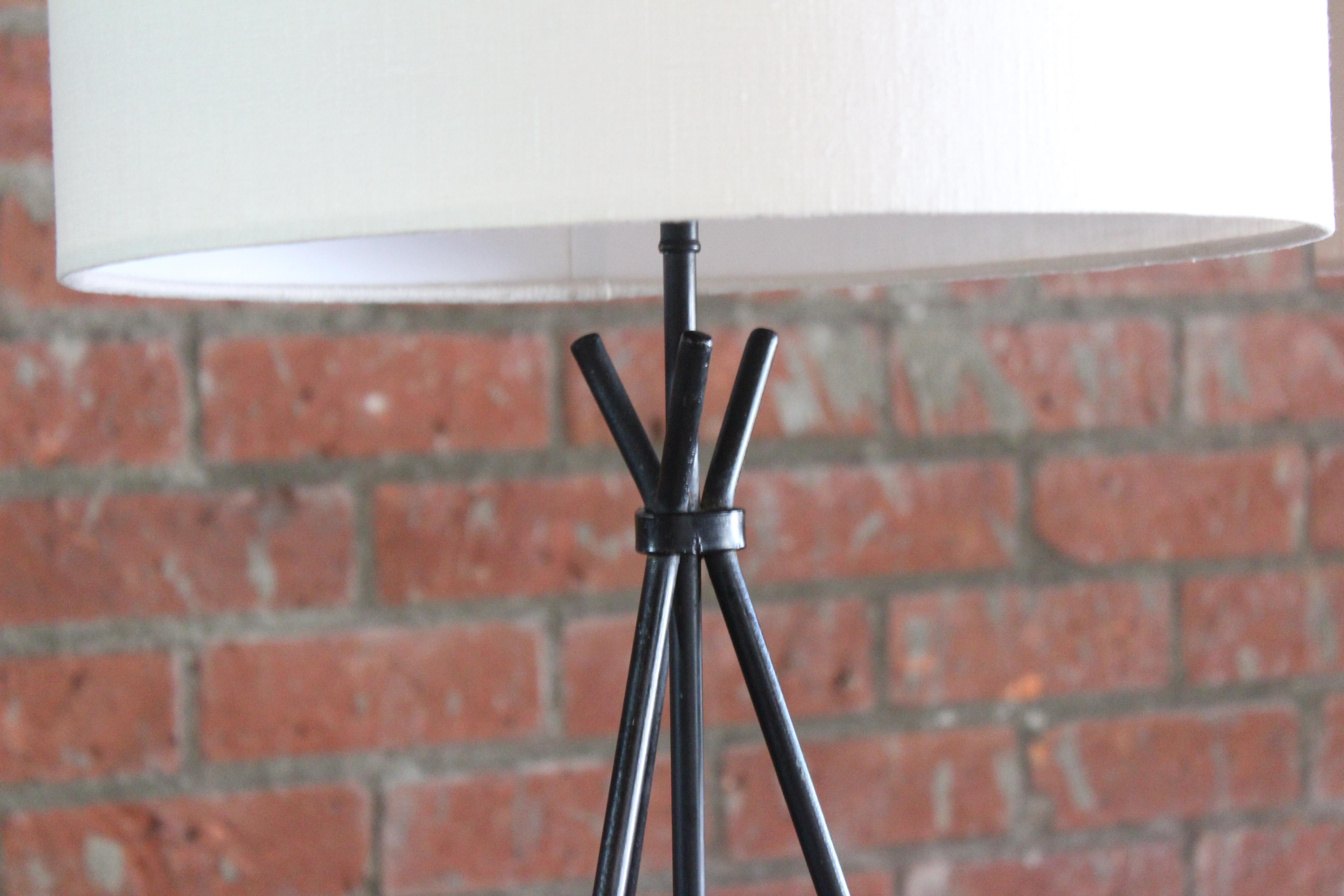 Linen Pair of Mid-Century 1950s Iron Table Lamps