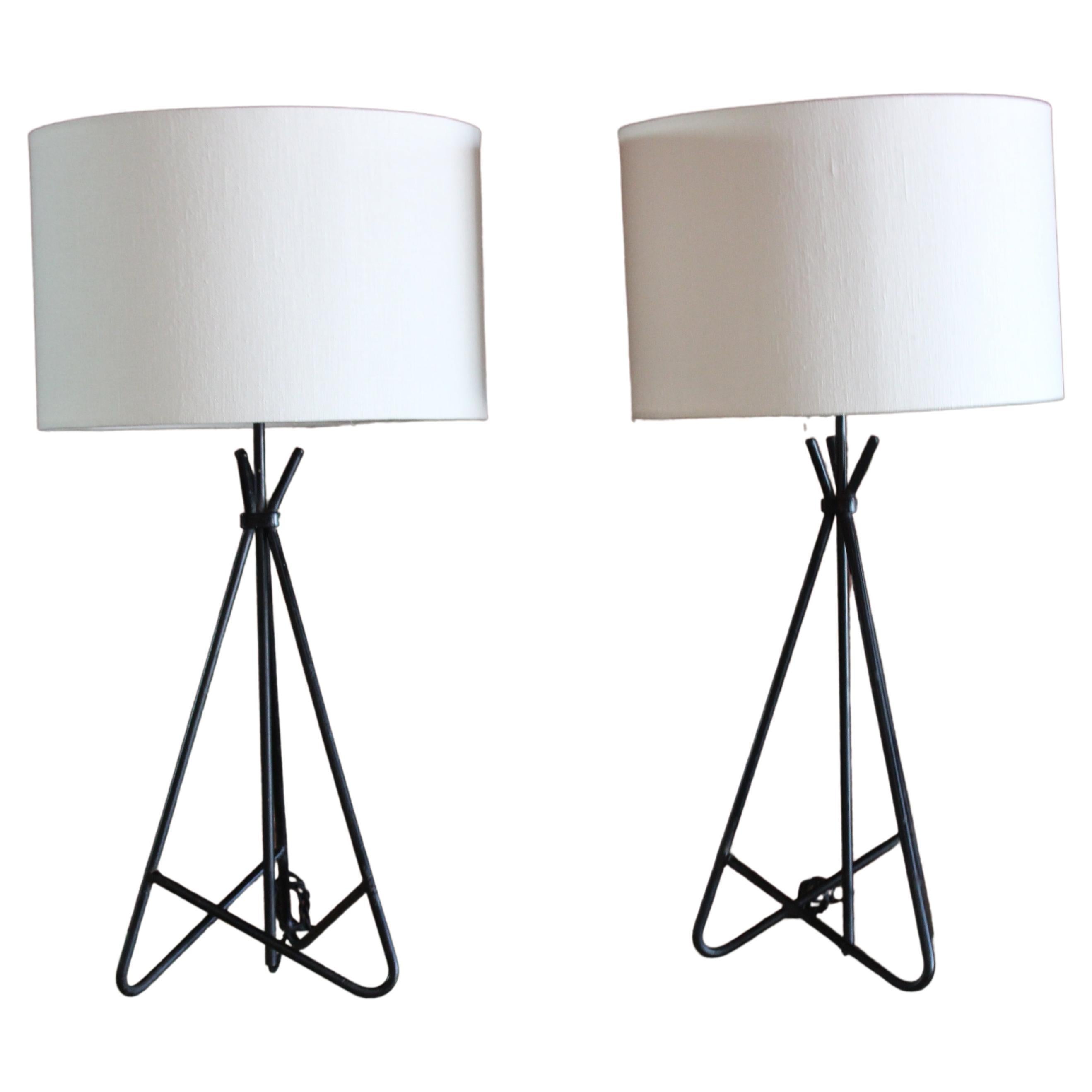 Pair of Mid-Century 1950s Iron Table Lamps