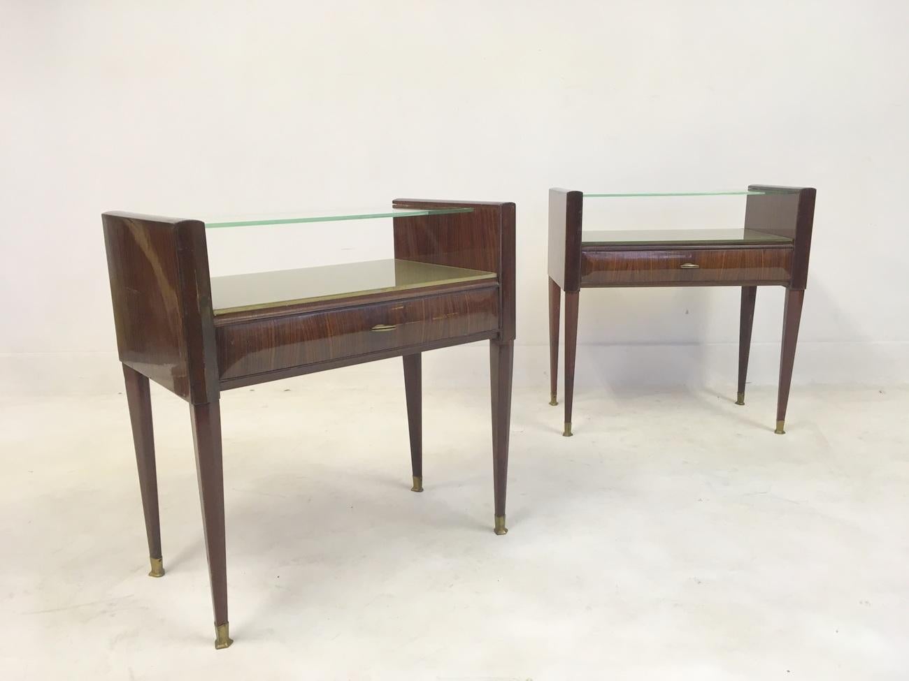 Brass Pair of Midcentury 1950s Italian Bedside Nightstands in the Style of Paolo Buffa