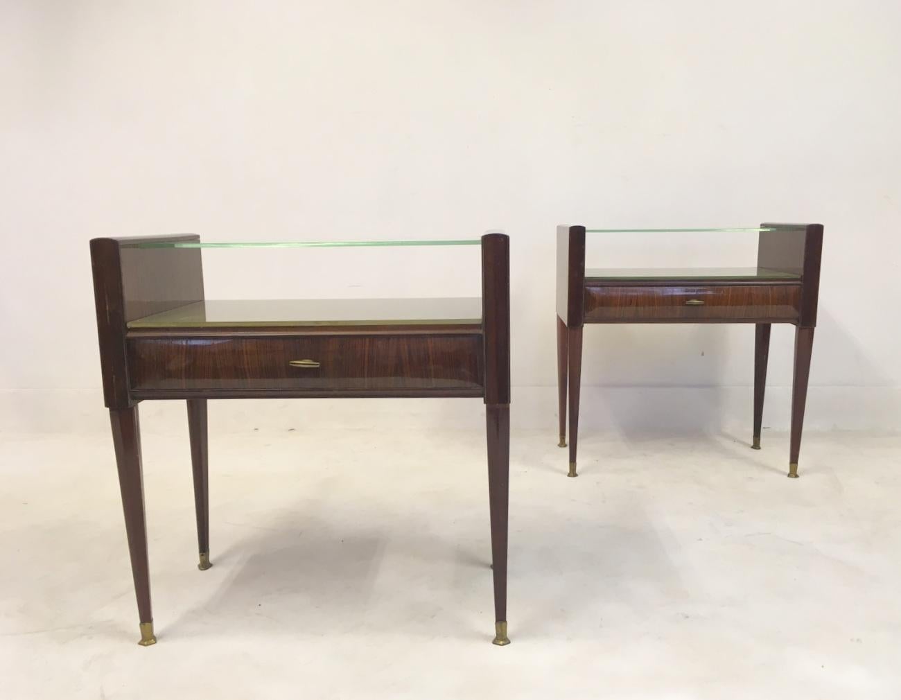 Pair of Midcentury 1950s Italian Bedside Nightstands in the Style of Paolo Buffa 1