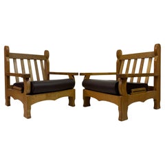 Pair of Mid Century 1960s Brutalist Oak Armchairs