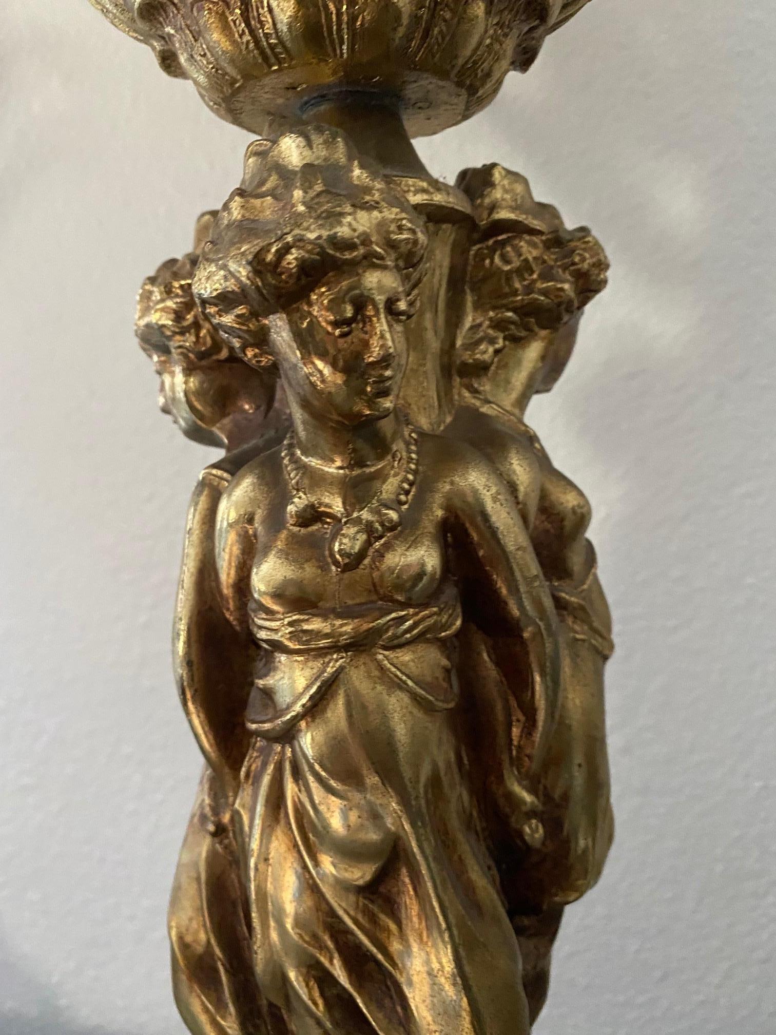 Pair of Mid Century 1960's French Brass Table Lamps 3 Graces Lady Figurines 2