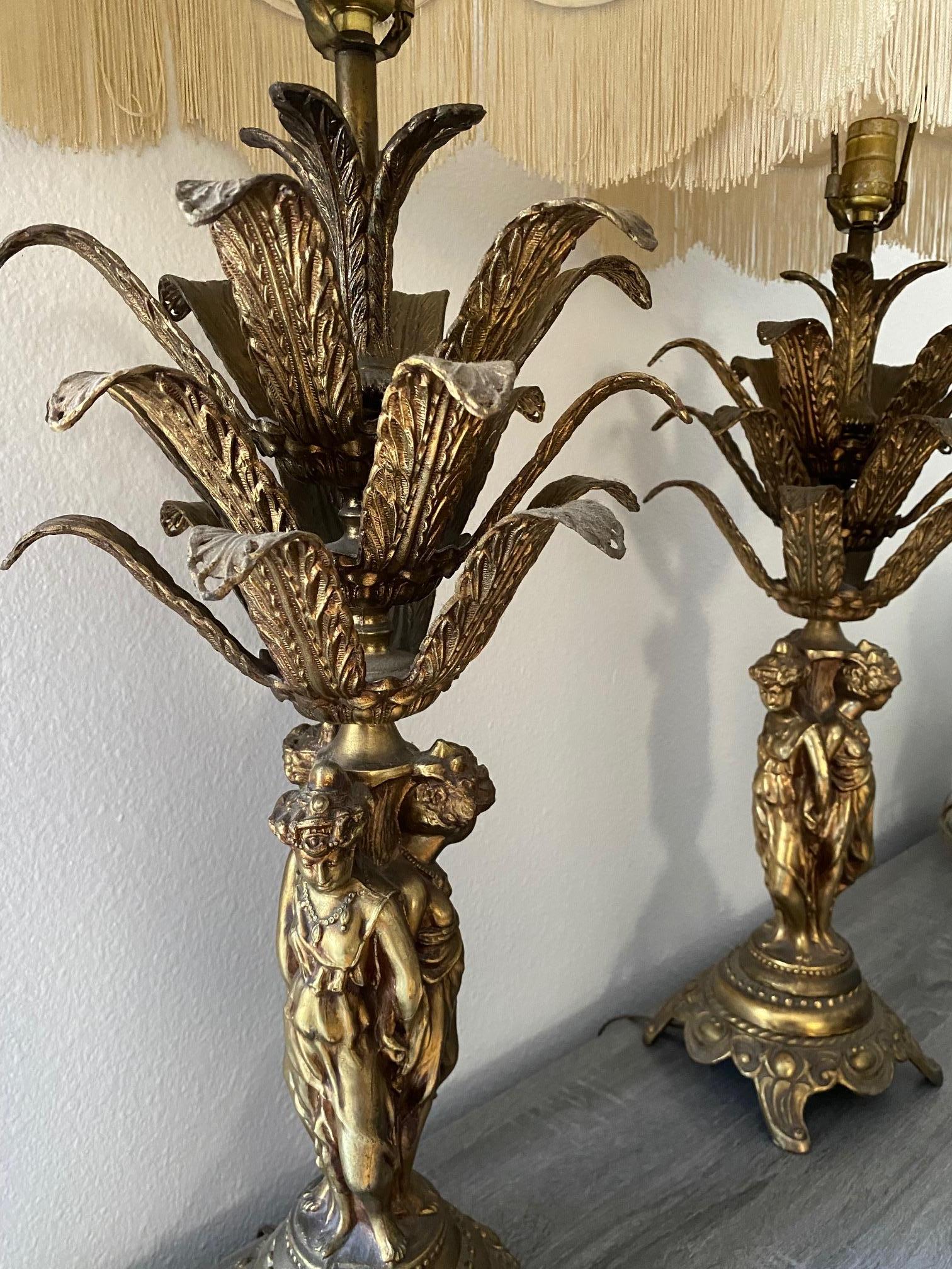 Pair of Mid Century 1960's French Brass Table Lamps 3 Graces Lady Figurines For Sale 4