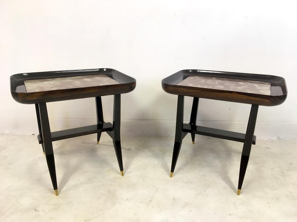 Pair of Midcentury 1960s Giuseppe Scapinelli Rosewood and Marble Tables 1
