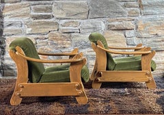 Pair of mid century 1970's sculptural Dutch Brutalist oak lounge chairs