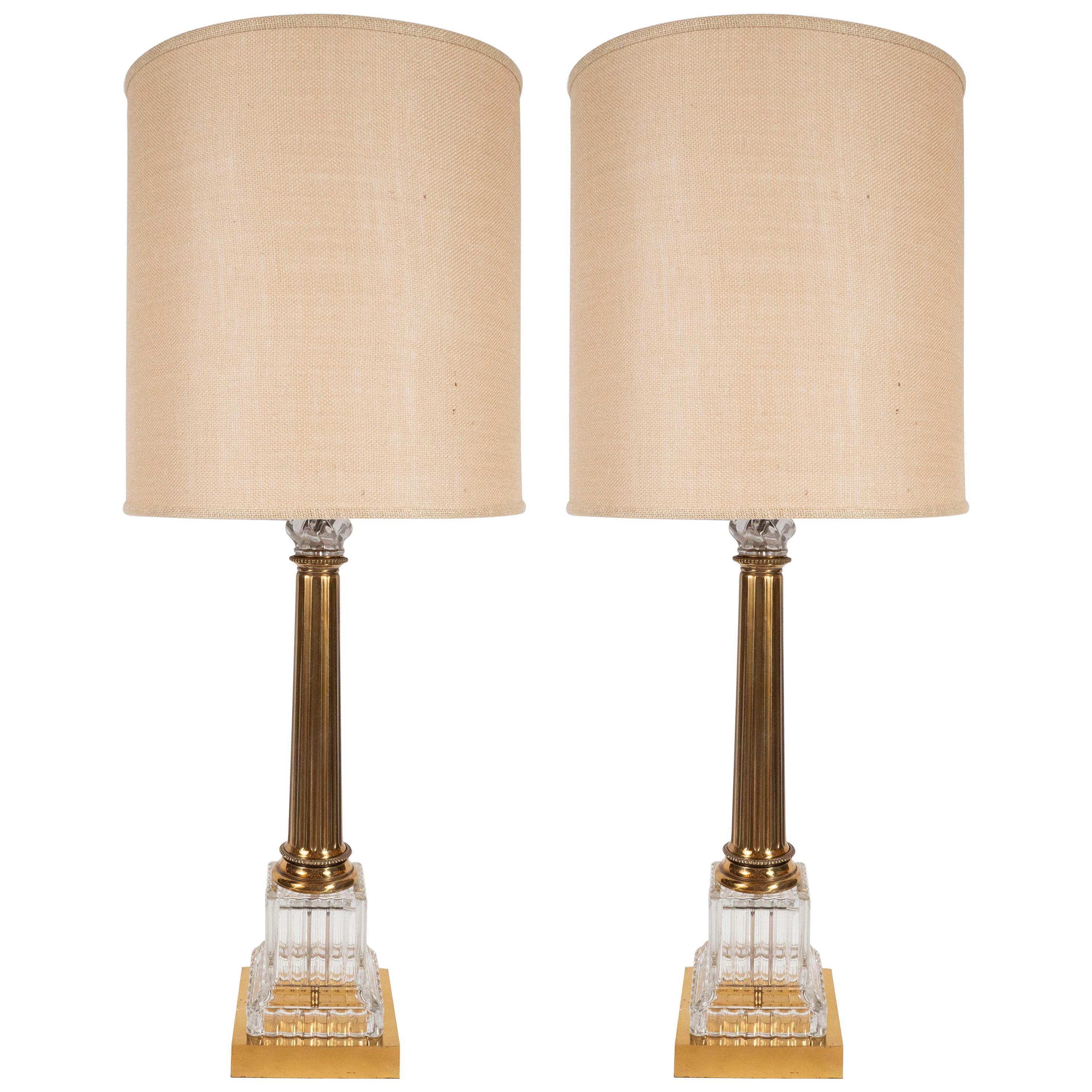 Pair of Midcentury 24-Karat Gold and Translucent Crystal Table Lamps by Baccarat