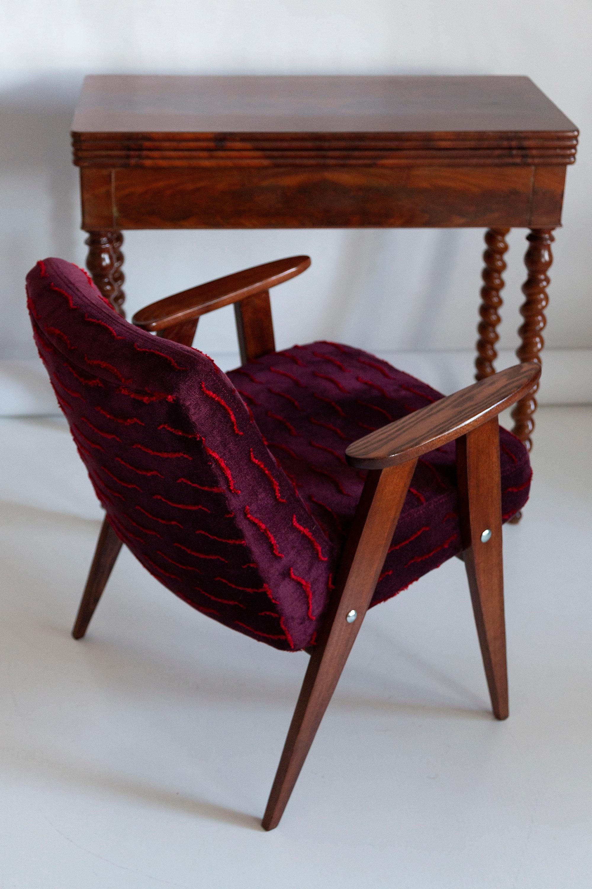 Polish Pair of Mid-Century 366 Armchairs, Dark Velvet, by J Chierowski, Europe, 1960s For Sale