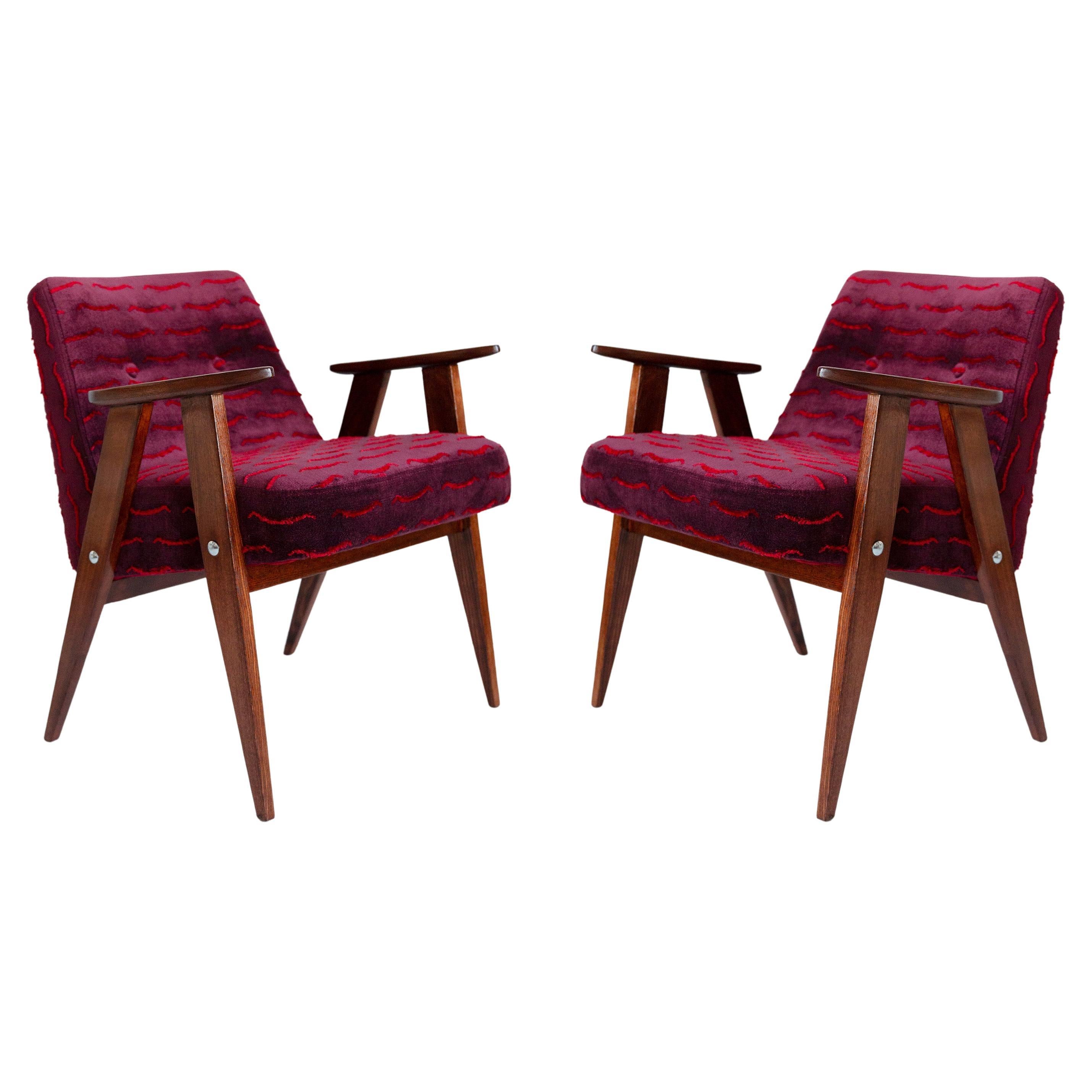 Pair of Mid-Century 366 Armchairs, Dark Velvet, by J Chierowski, Europe, 1960s For Sale
