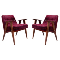 Pair of Mid-Century 366 Armchairs, Dark Velvet, by J Chierowski, Europe, 1960s