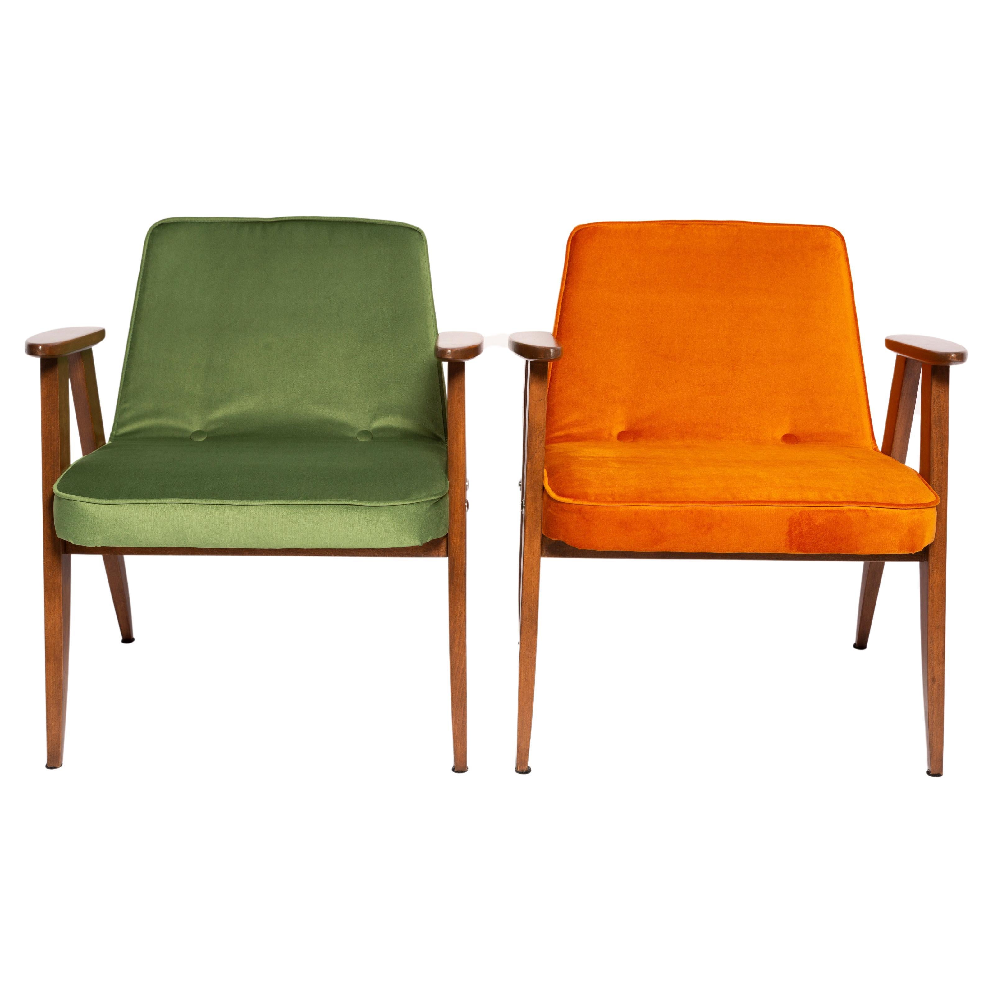 Pair of Mid-Century 366 Armchairs, Green and Orange, by Chierowski Europe, 1960s