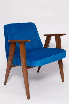 Pair of Mid Century 366 Armchairs in Blue Velvet, Jozef Chierowski, Europe 1960