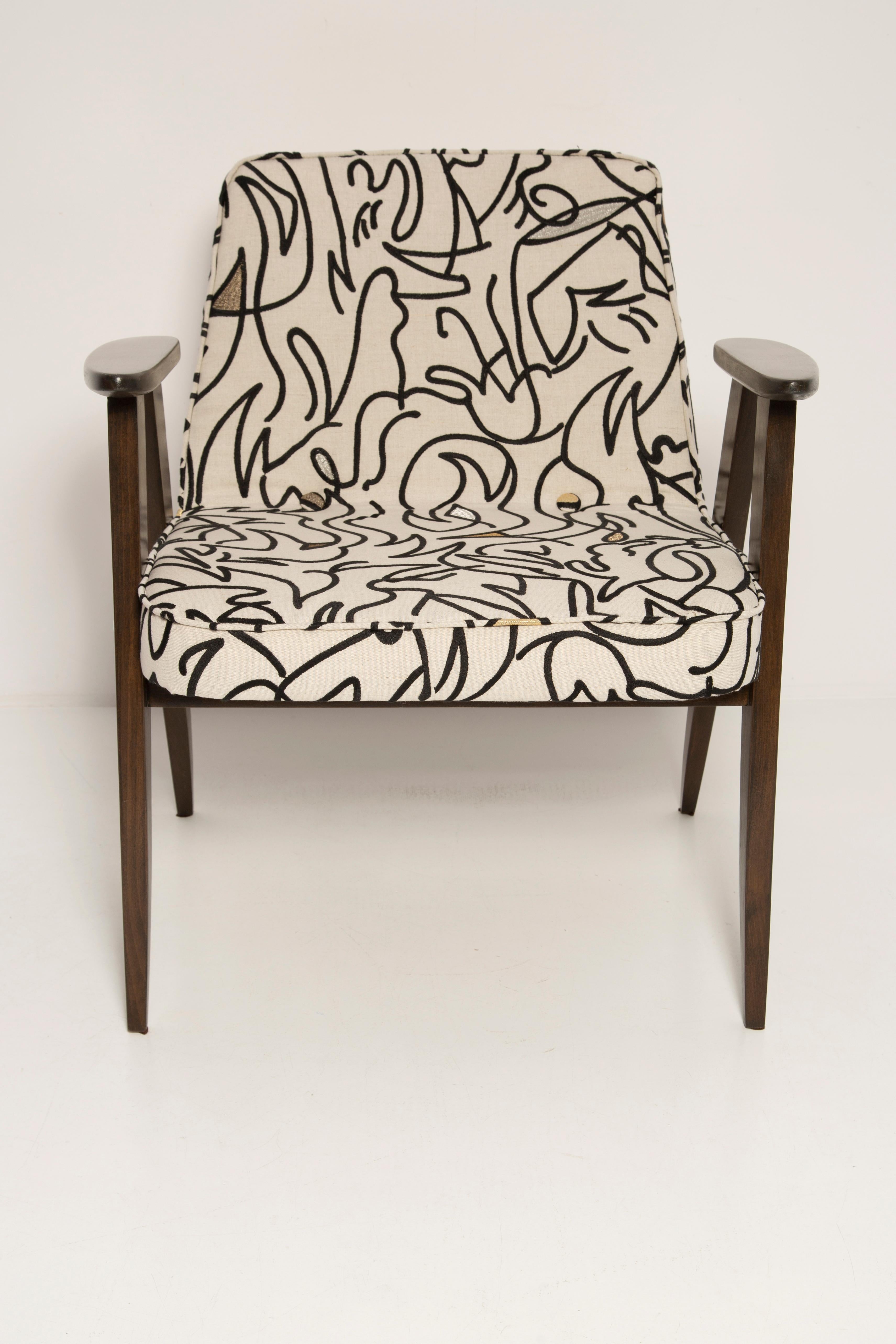 Ein Paar Sessel aus der Mitte des Jahrhunderts 366 aus hellem Leinen, Jozef Chierowski, Polen 1960er Jahre im Angebot 5