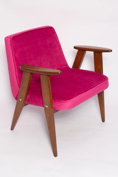 Pair of Mid Century 366 Armchairs in Pink Velvet, Jozef Chierowski, Europe 1960