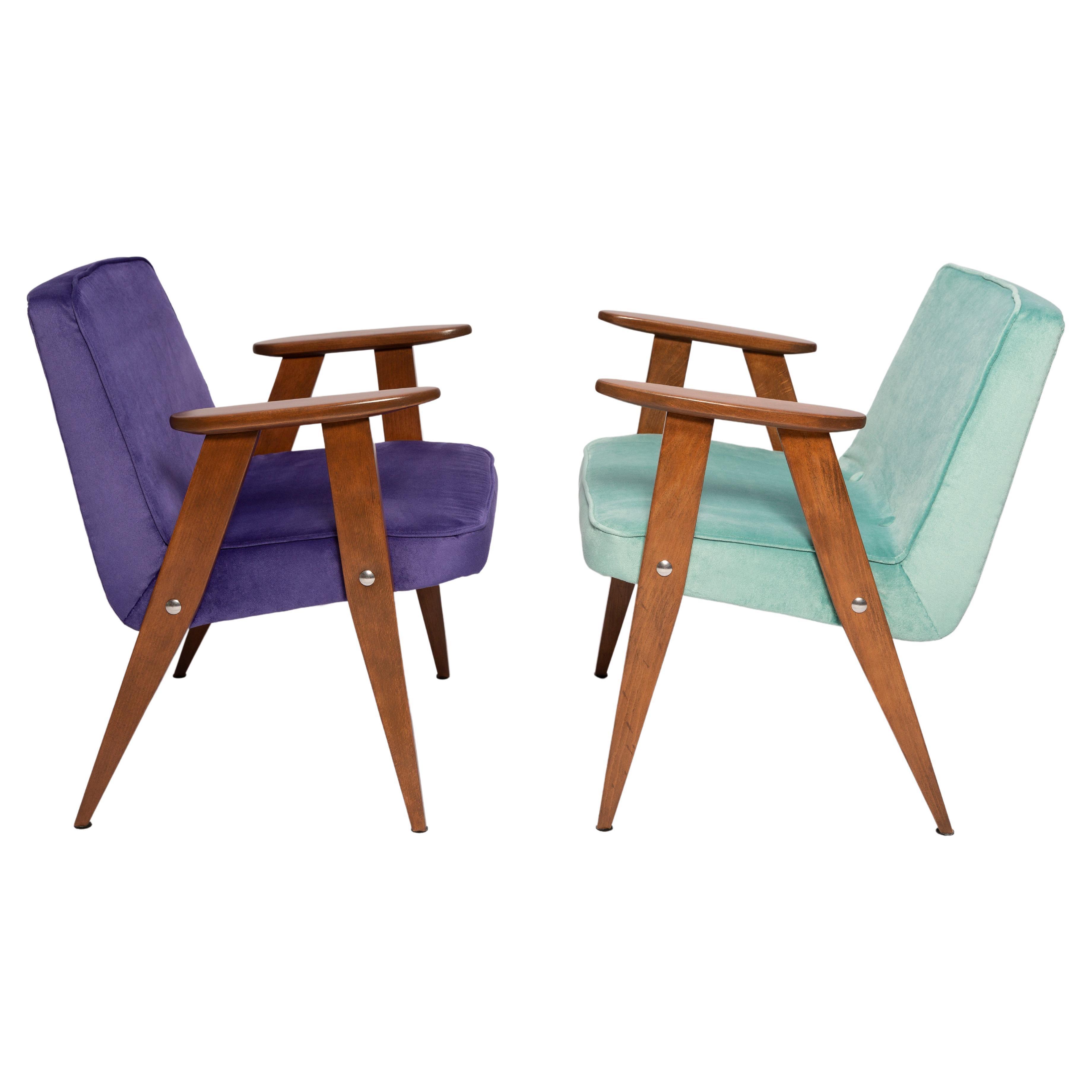 Pair of Mid-Century 366 Armchairs, Mint and Purple, by Chierowski, Europe, 1960s For Sale