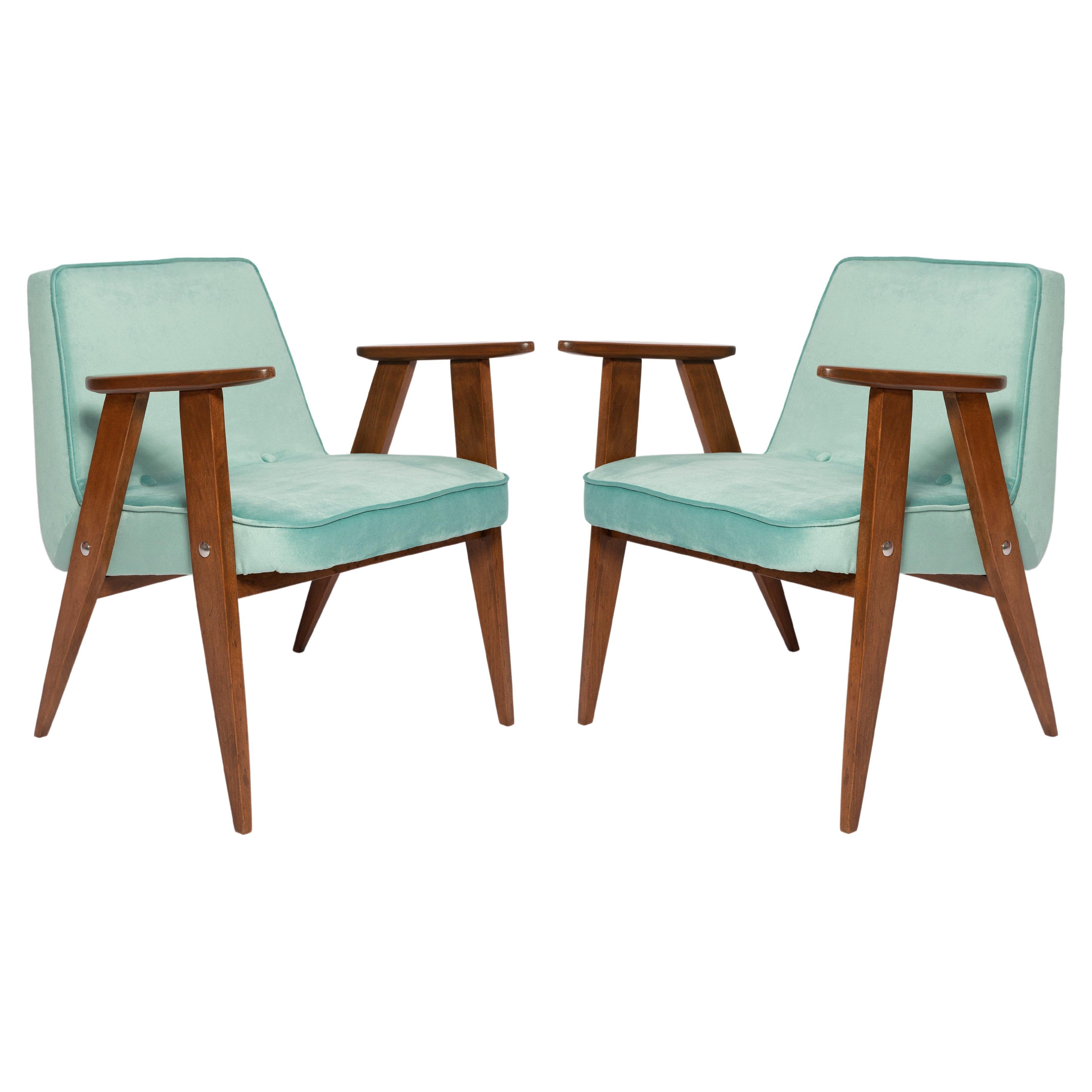 Pair of Mid Century 366 Armchairs, Mint Velvet, Jozef Chierowski, Europe 1960