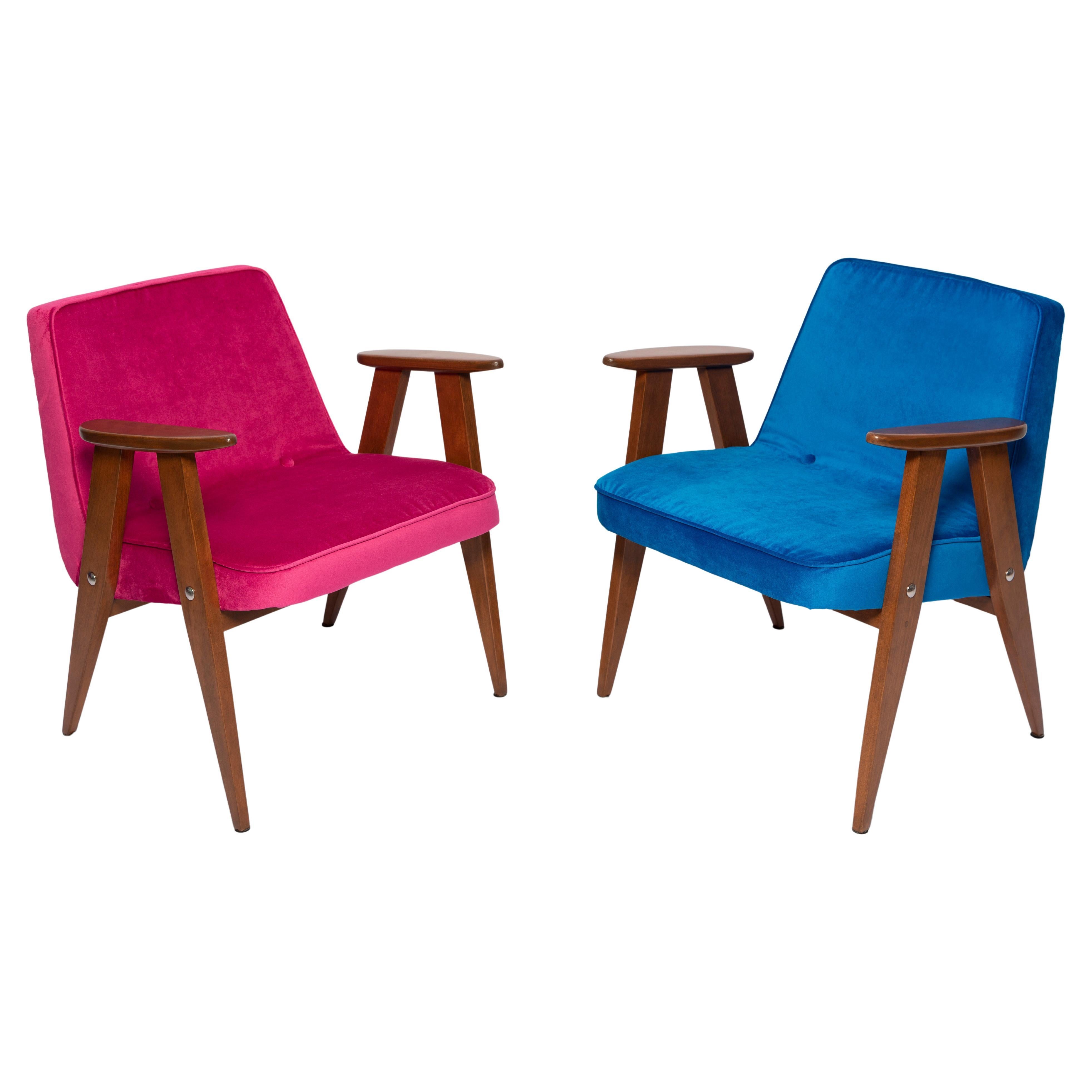 Paar Sessel 366 aus der Mitte des Jahrhunderts, rosa und blau, von Chierowski Europe, 1960er Jahre