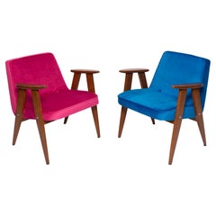 Pair of Mid-Century 366 Armchairs, Pink and Blue, by Chierowski Europe, 1960s