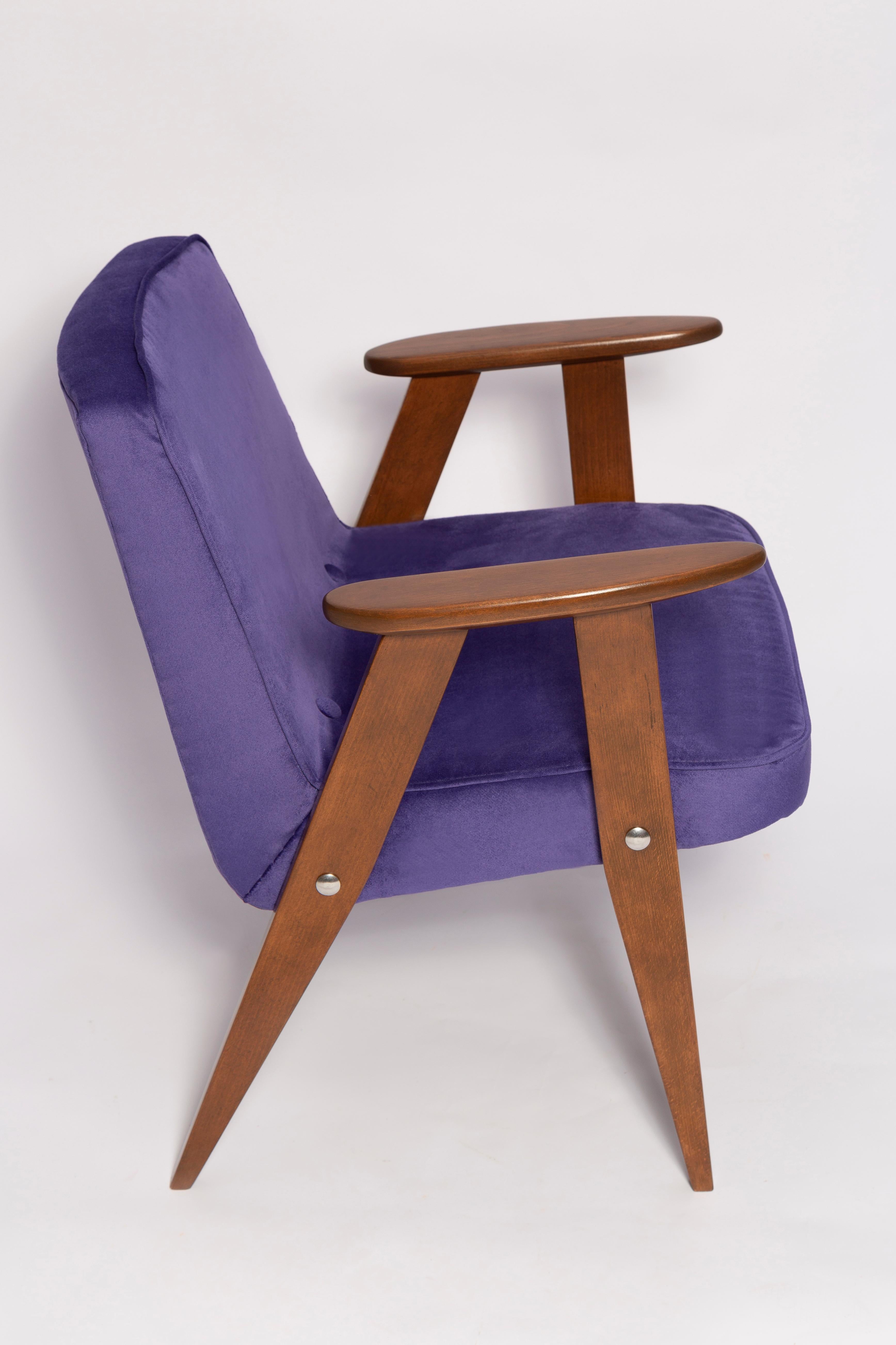 Textile Pair of Mid Century 366 Armchairs, Purple Velvet, Jozef Chierowski, Europe 1960 For Sale