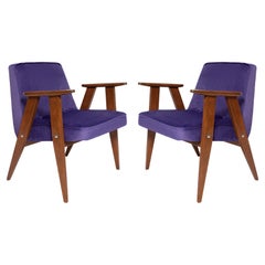 Pareja de sillones Mid Century 366, terciopelo morado, Jozef Chierowski, Europa 1960