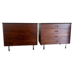 Pair of mid century 4 drawer walnut dressers by founders