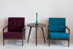 Pair of Mid Century Acqua Blue Wool Armchairs, Zenon Baczyk, Poland, 1960s