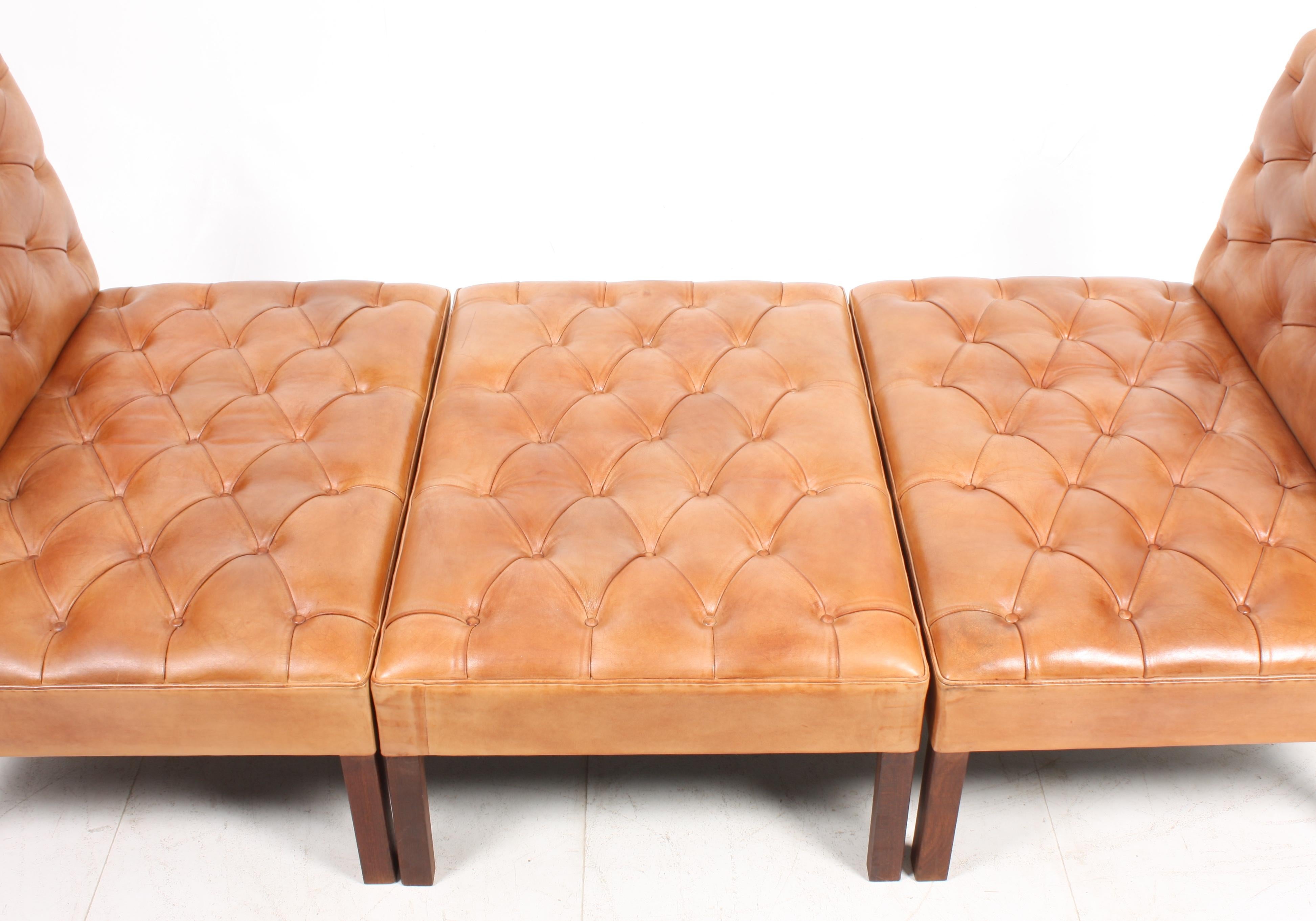 Pair of Midcentury Addition Sofas with Matching Bench by Kaare Klint, 1960s 3