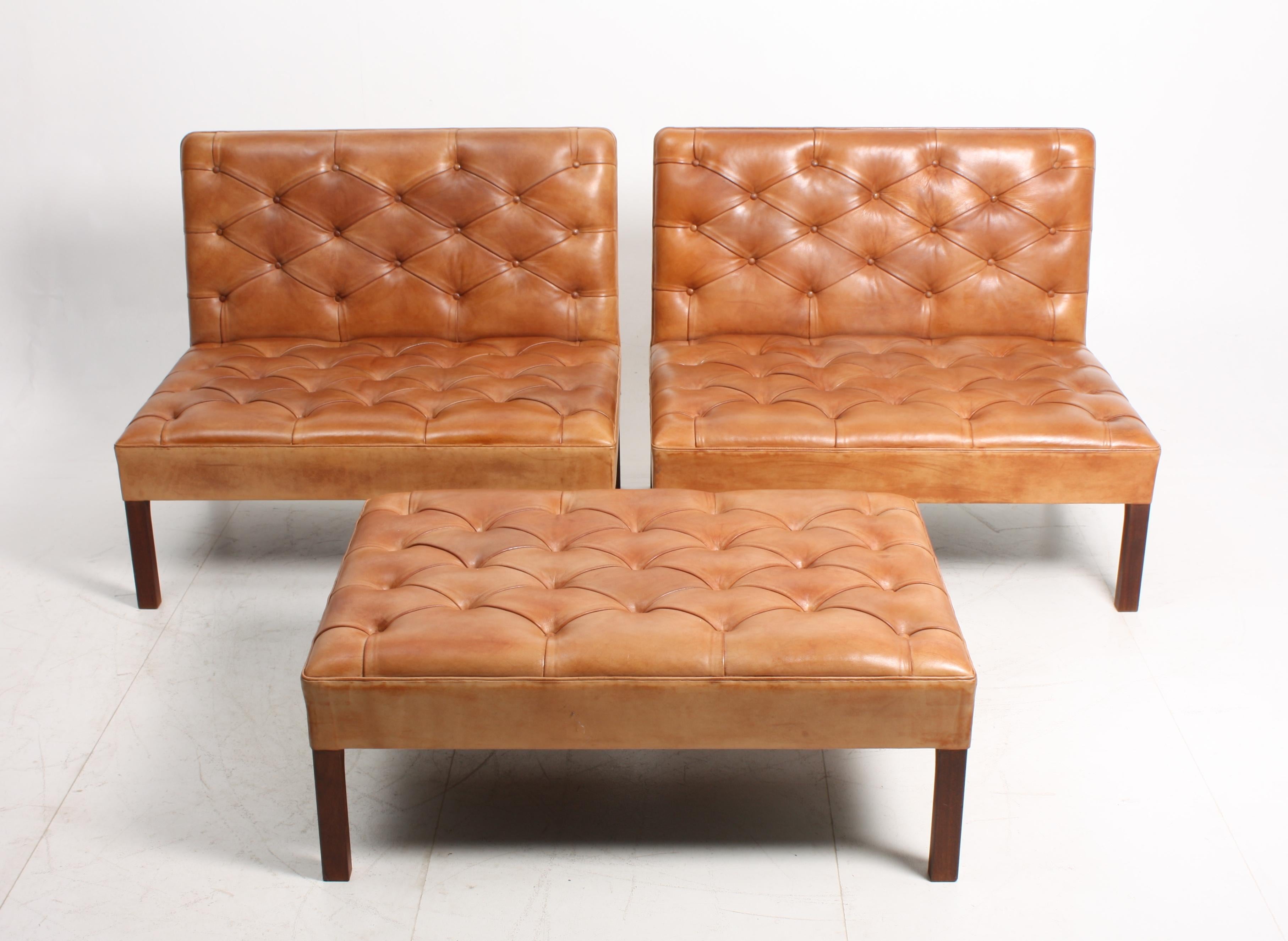 Pair of Midcentury Addition Sofas with Matching Bench by Kaare Klint, 1960s In Excellent Condition In Lejre, DK