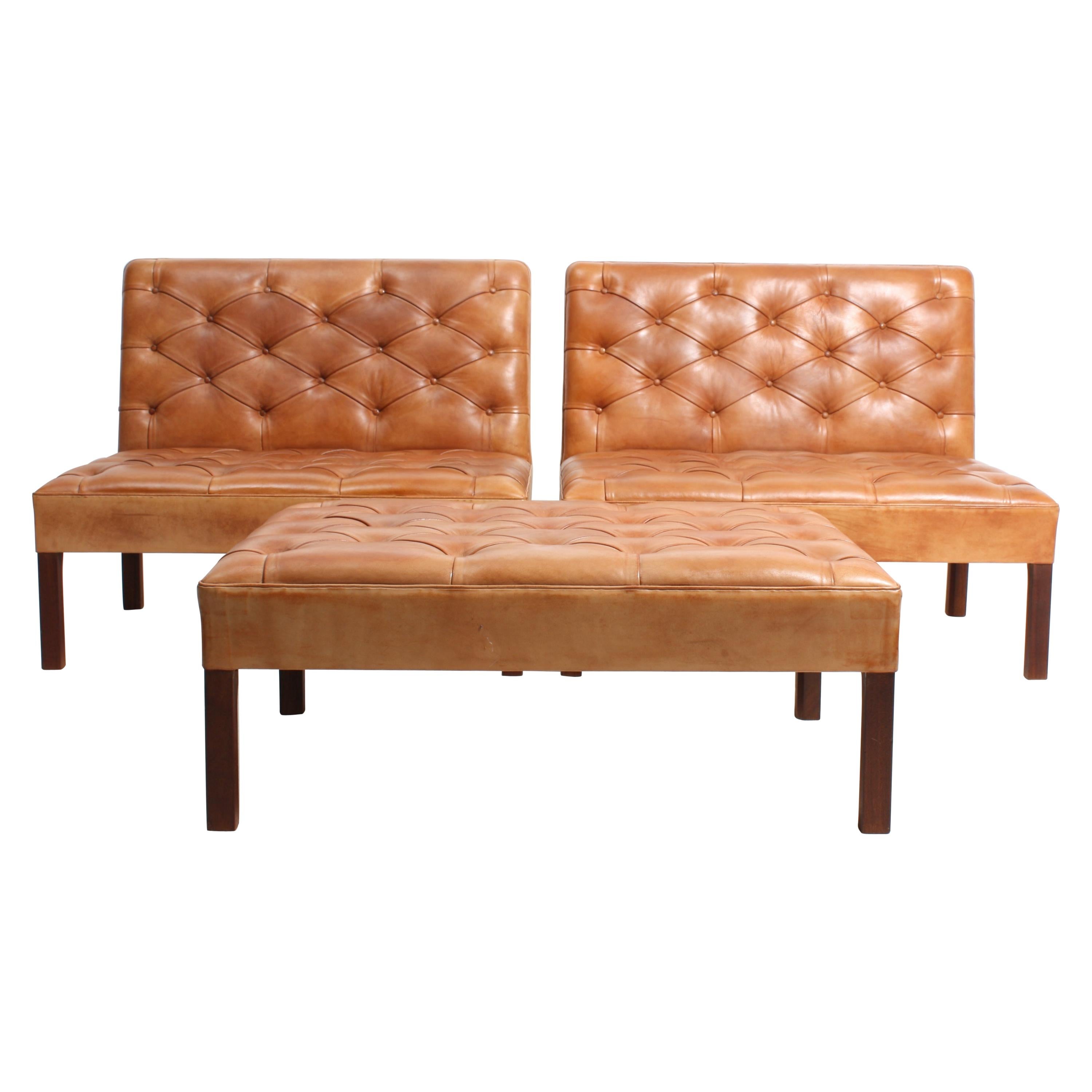 Pair of Midcentury Addition Sofas with Matching Bench by Kaare Klint, 1960s