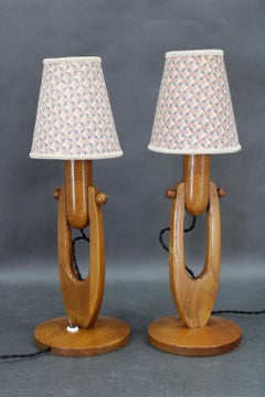 Pair of Mid-Century Adjustable Wooden Table Lamps, Czechoslovakia, 1970s