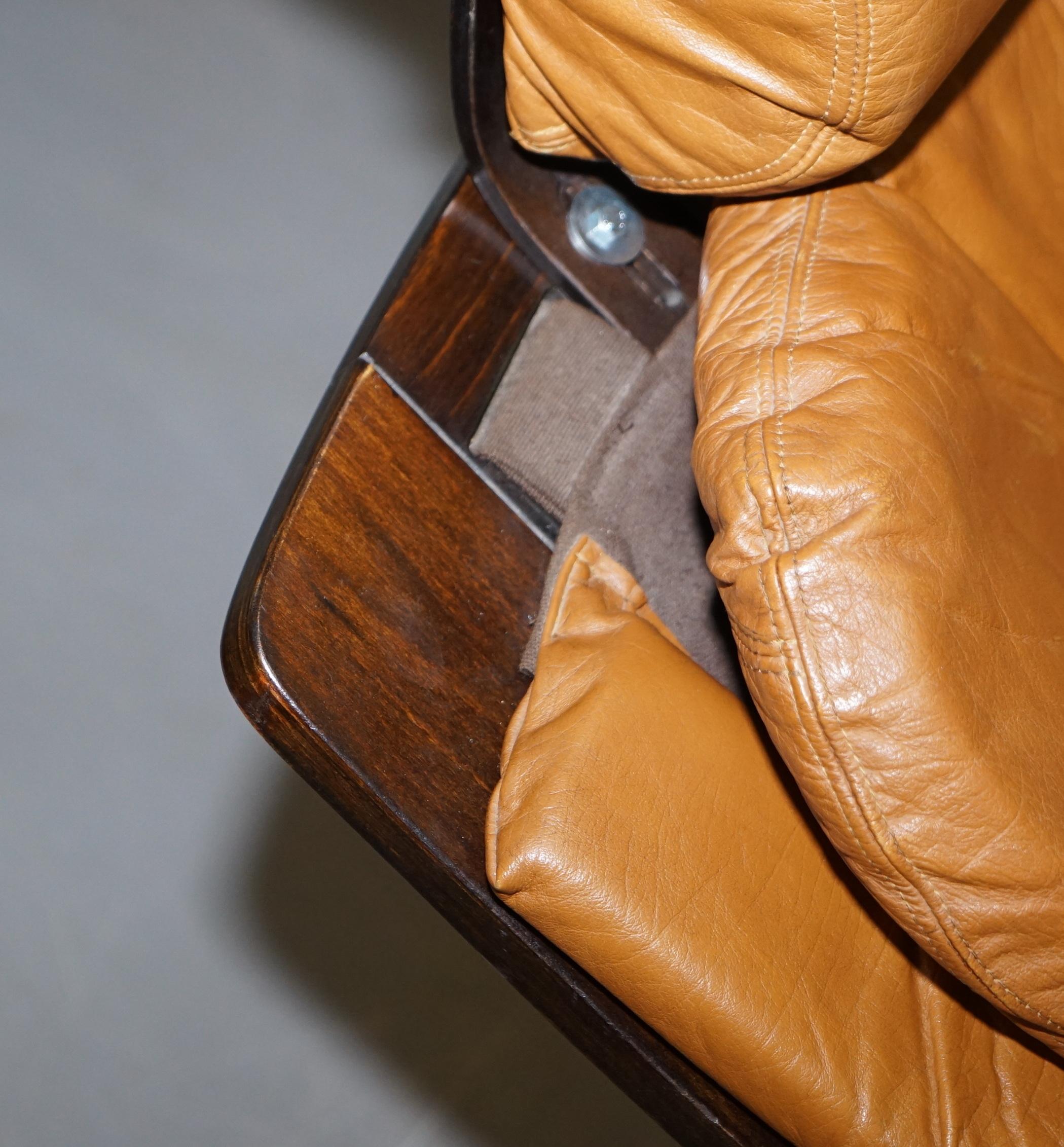 Pair of Midcentury Ake Fribytter Cognac Leather Nelo Mobel Sewdish Armchairs For Sale 1