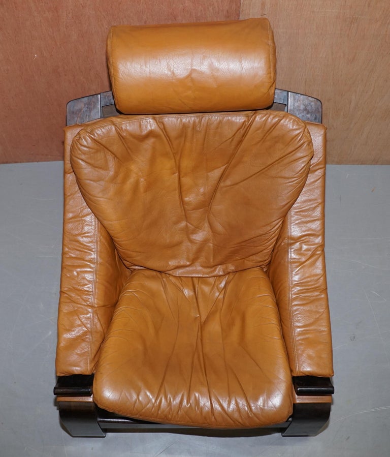 Pair of Midcentury Ake Fribytter Cognac Leather Nelo Mobel Sewdish Armchairs For Sale 9