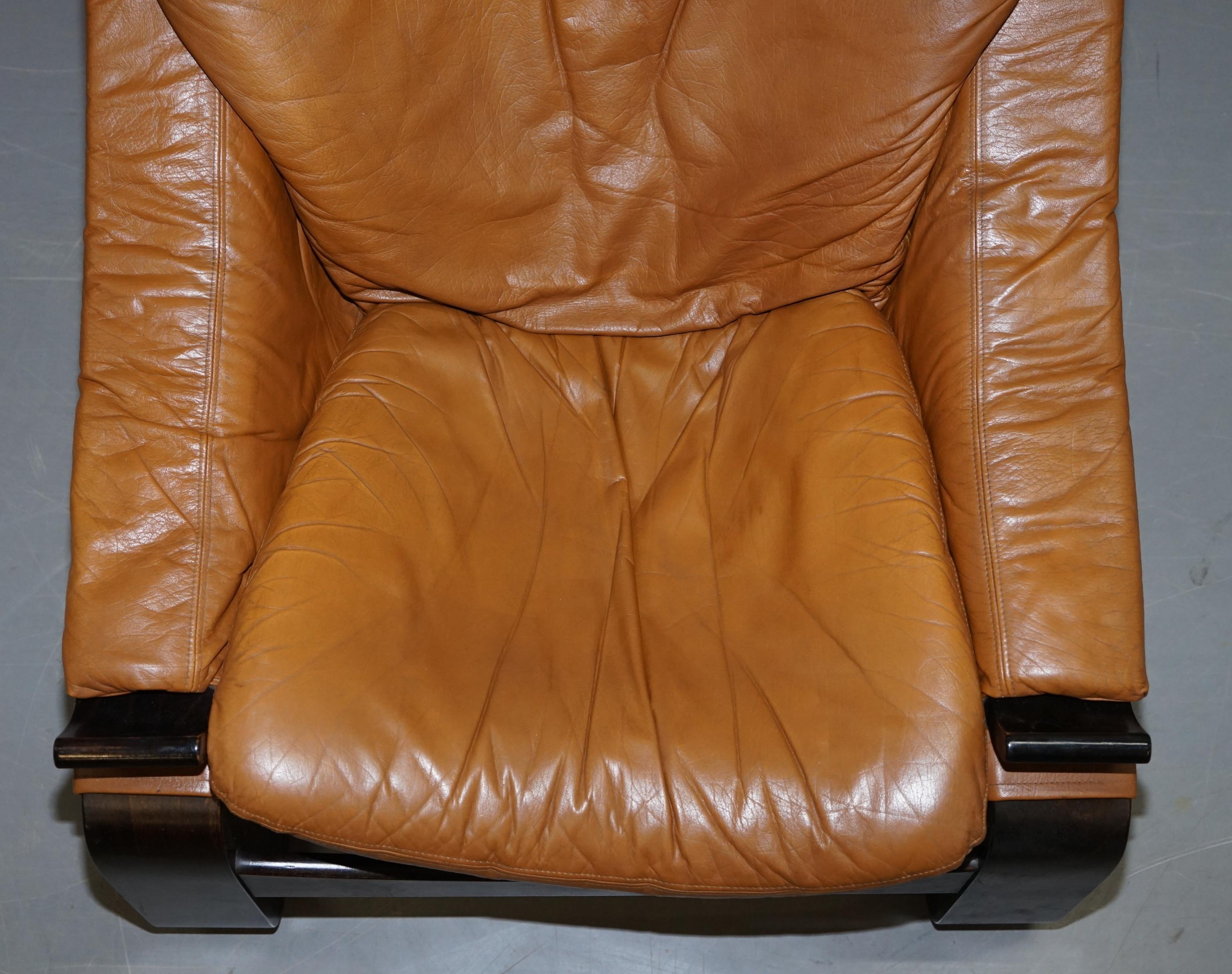 Pair of Midcentury Ake Fribytter Cognac Leather Nelo Mobel Sewdish Armchairs For Sale 7