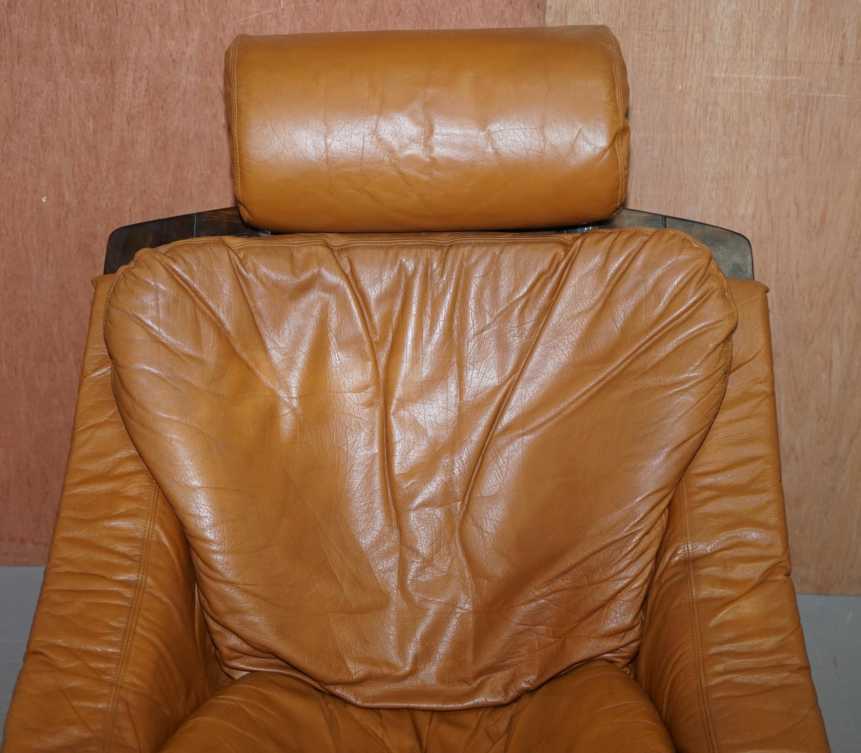 Coppia di poltrone Ake Fribytter di metà secolo in pelle cognac Nelo Mobel Sewdish in vendita 9