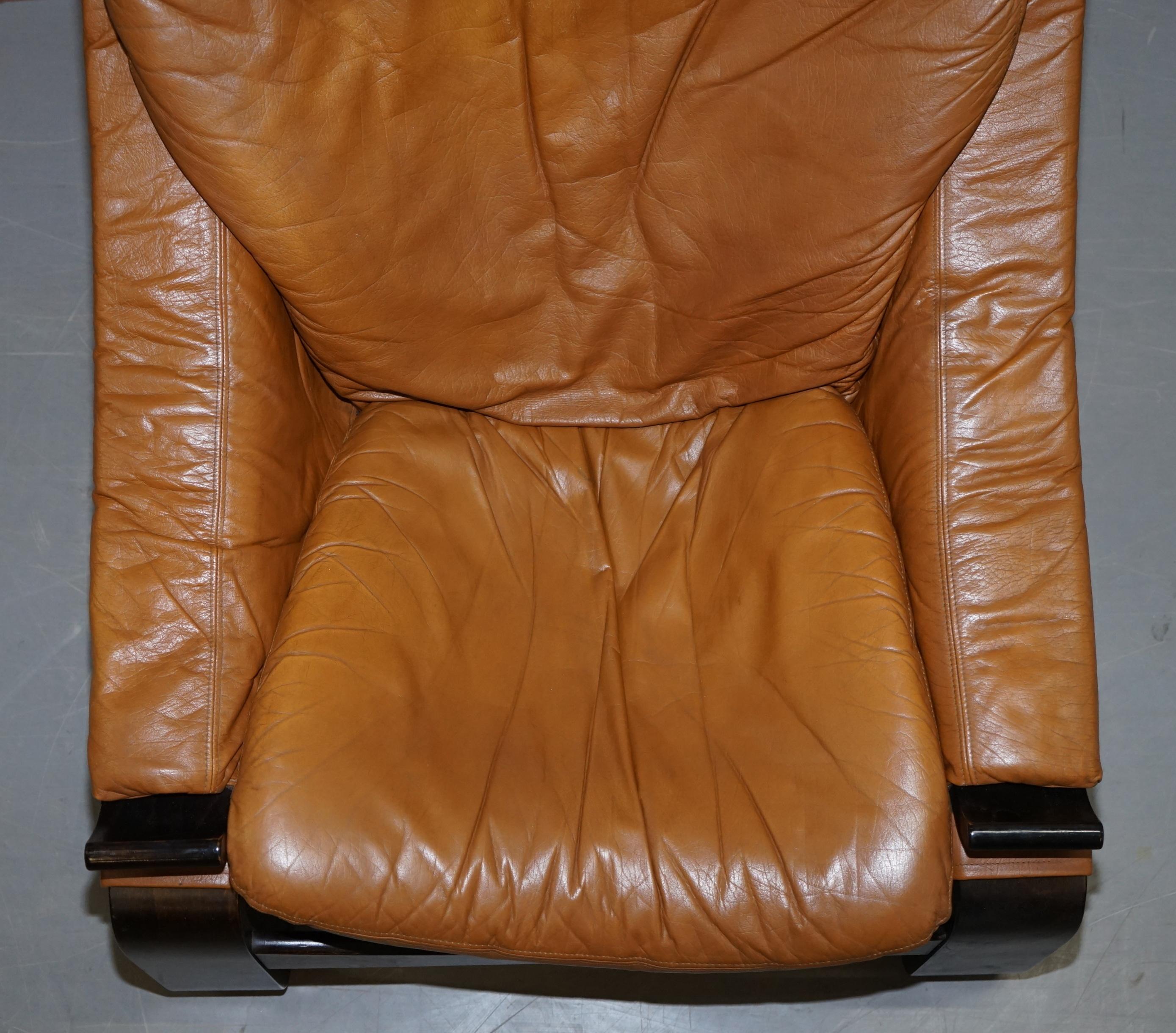 Pair of Midcentury Ake Fribytter Cognac Leather Nelo Mobel Sewdish Armchairs For Sale 11