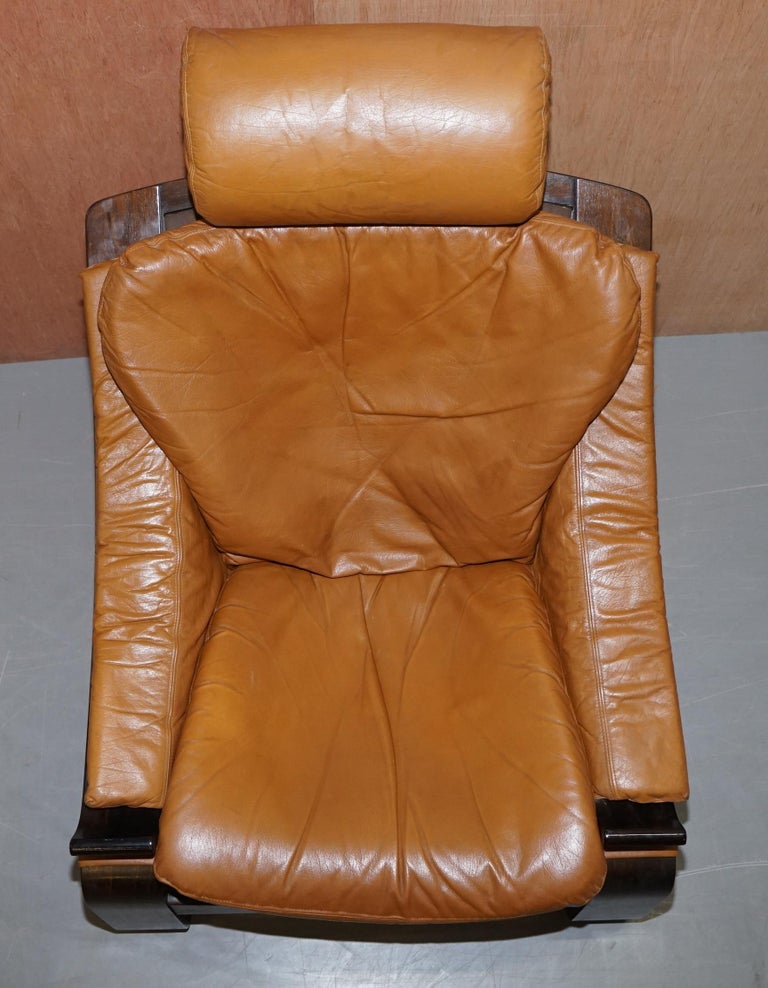 Hand-Crafted Pair of Midcentury Ake Fribytter Cognac Leather Nelo Mobel Sewdish Armchairs For Sale