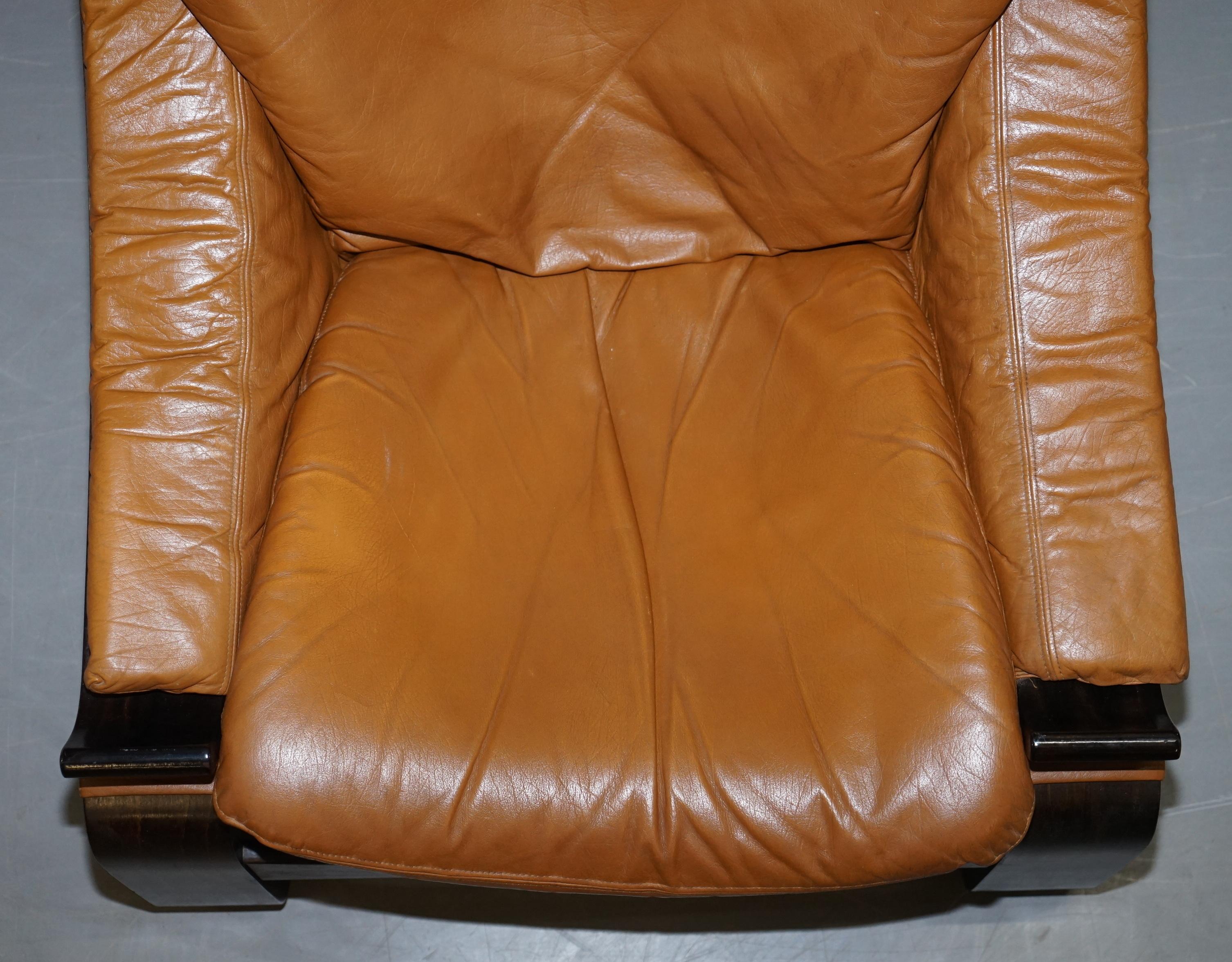 Mid-Century Modern Pair of Midcentury Ake Fribytter Cognac Leather Nelo Mobel Sewdish Armchairs For Sale